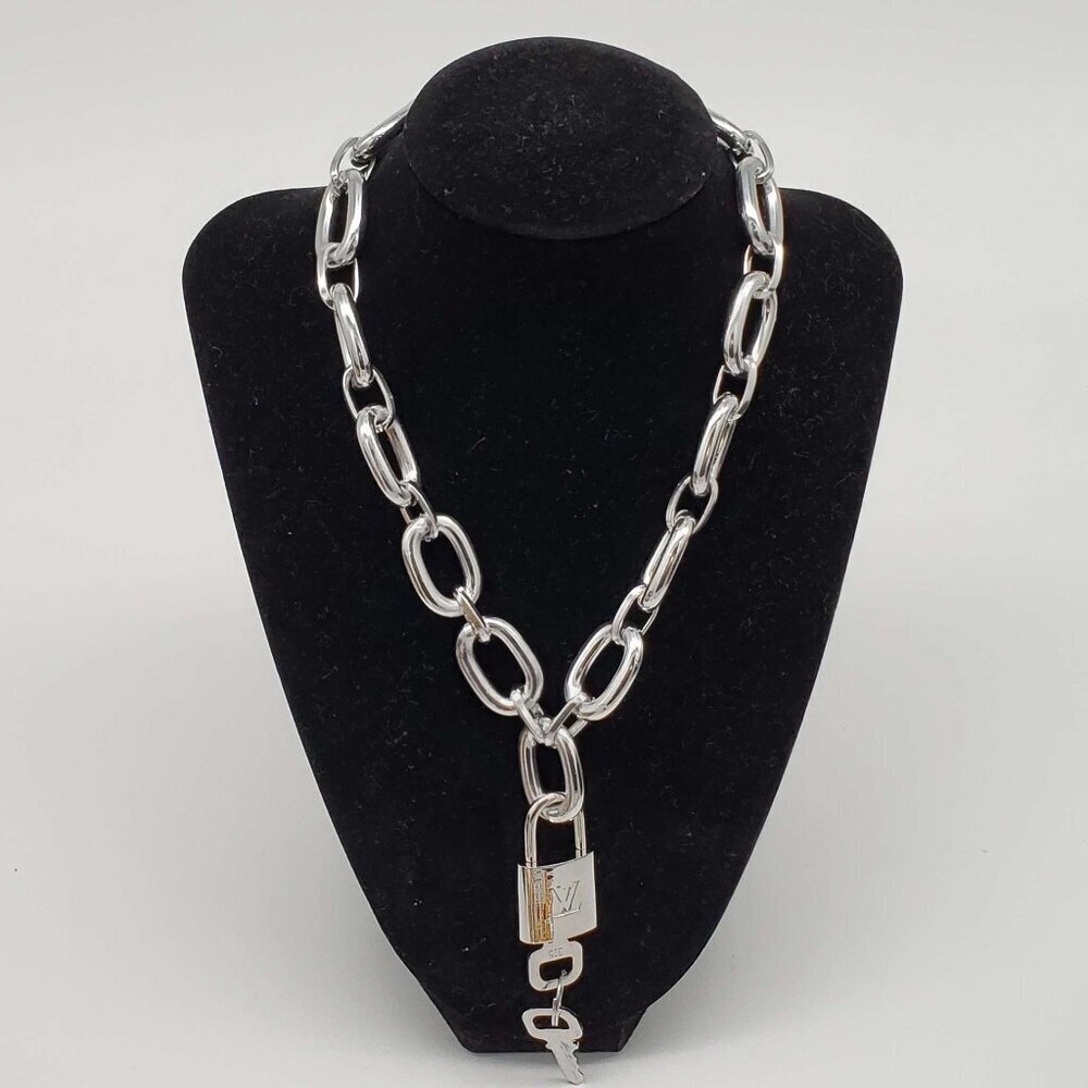 Silver-Plated Necklace with Authentic Louis Vuitton Padlock